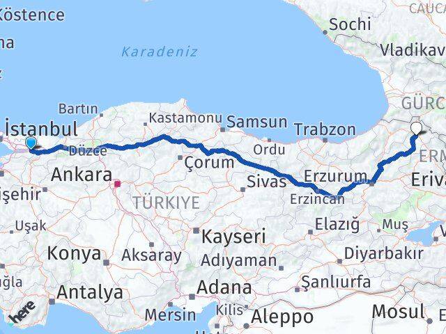 Kocaeli Kartepe Ardahan Arası Kaç Km - Yol Haritası