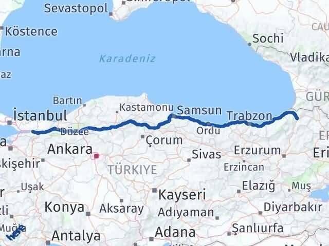 Kocaeli Kartepe Artvin Arası Kaç Km - Yol Haritası