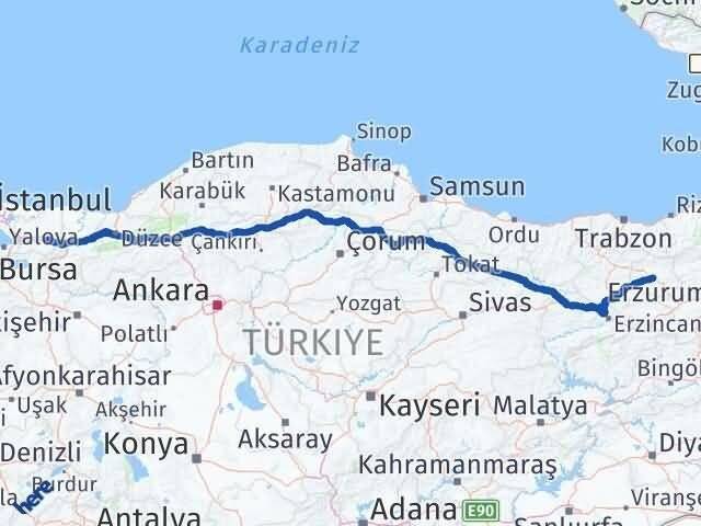 Kocaeli Kartepe Bayburt Arası Kaç Km - Yol Haritası