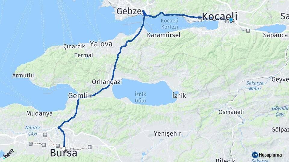 Kocaeli Kartepe Bursa Arası Kaç Km - Yol Haritası