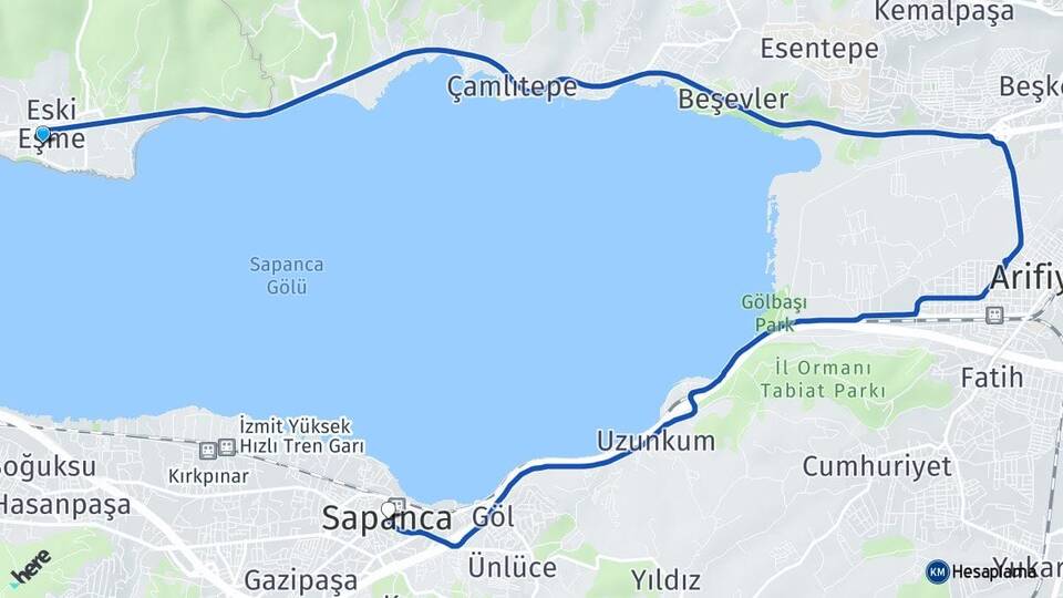 Kocaeli Kartepe Eşme Sapanca Sakarya Arası Kaç Km - Yol Haritası