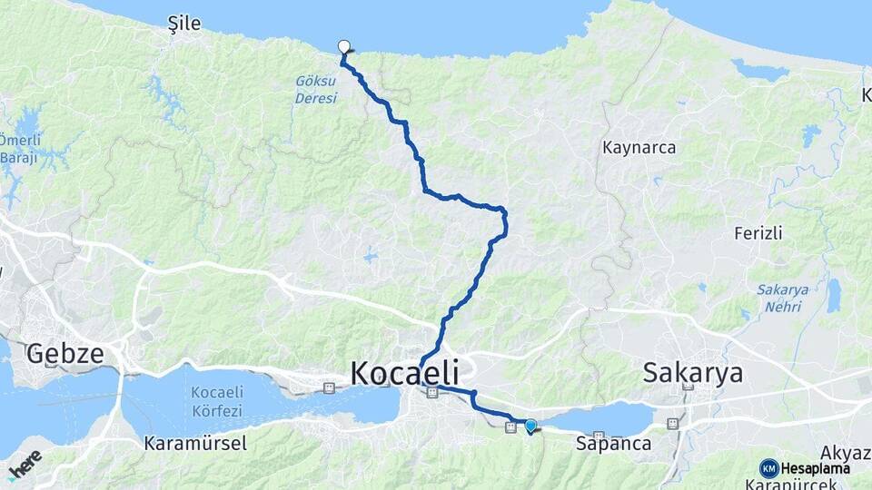 Kocaeli Kartepe Maşukiye Ağva Şile İstanbul Arası Kaç Km - Yol Haritası