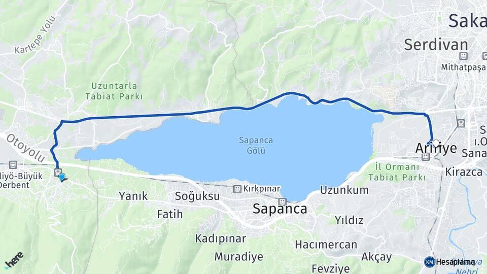 Kocaeli Kartepe Maşukiye Arifiye Sakarya Arası Kaç Km - Yol Haritası