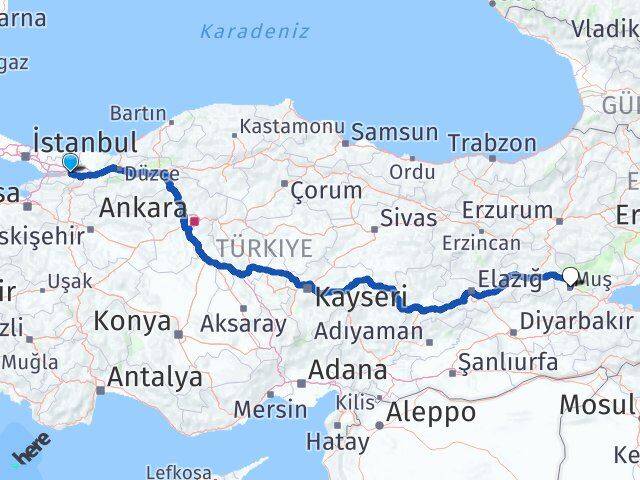 Kocaeli Kartepe Muş Arası Kaç Km - Yol Haritası