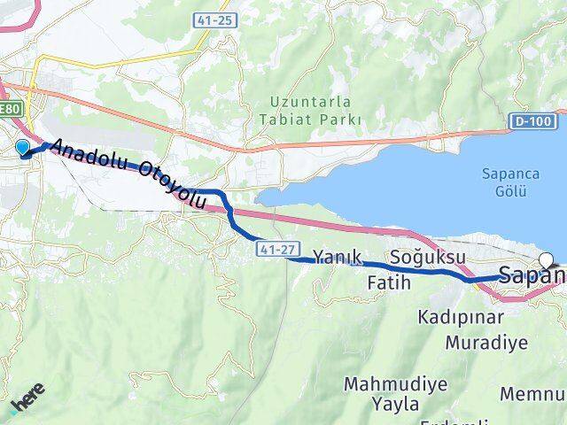 Kocaeli Kartepe Sarımeşe Sapanca Sakarya Arası Kaç Km - Yol Haritası