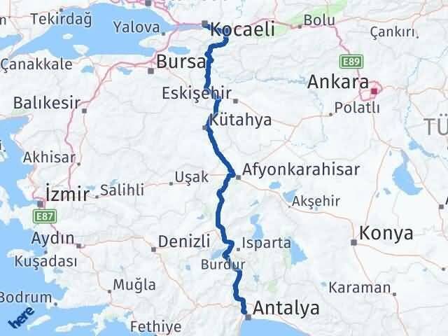 Kocaeli Kepez Antalya Arası Kaç Km - Yol Haritası