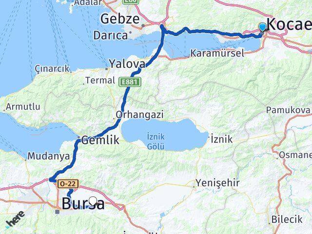 Kocaeli Kestel Bursa Arası Kaç Km - Yol Haritası