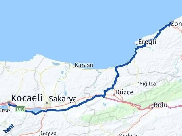 Kocaeli Kilimli Zonguldak Arası Kaç Km - Yol Haritası