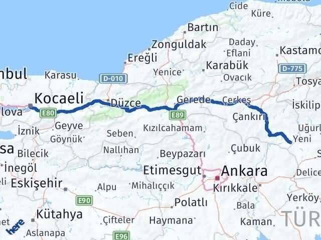 Kocaeli Kızılırmak Çankırı Arası Kaç Km - Yol Haritası