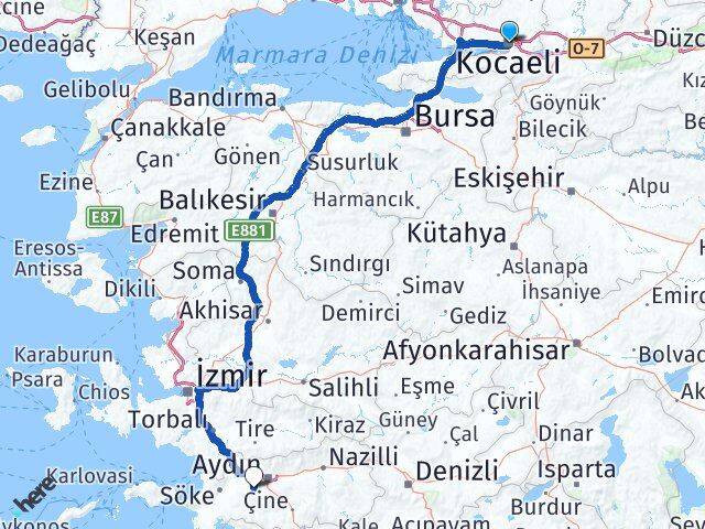 Kocaeli Koçarlı Aydın Arası Kaç Km - Yol Haritası