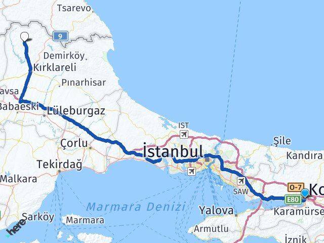 Kocaeli Kofçaz Kırklareli Arası Kaç Km - Yol Haritası