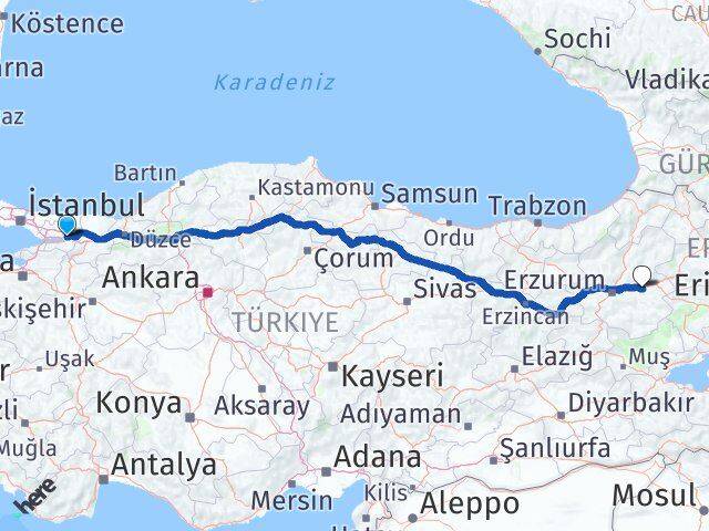Kocaeli Köprüköy Erzurum Arası Kaç Km - Yol Haritası