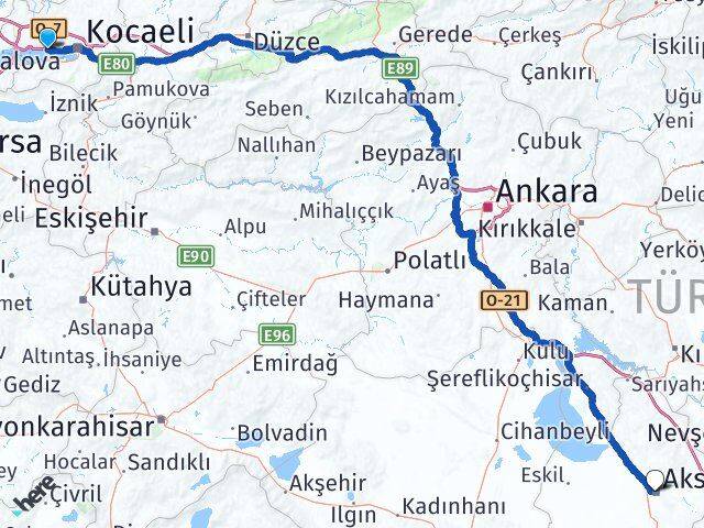 Kocaeli Körfez Aksaray Arası Kaç Km - Yol Haritası