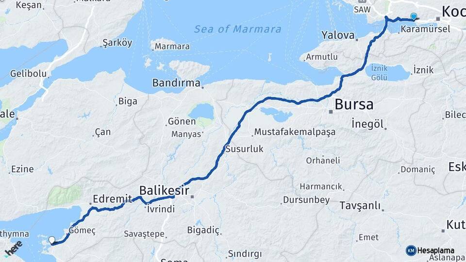 Kocaeli Körfez Ayvalık Balıkesir Arası Kaç Km - Yol Haritası