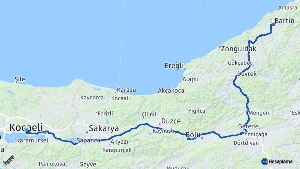 Kocaeli Körfez Bartın Arası Kaç Km - Yol Haritası