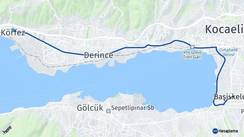 Kocaeli Körfez Başiskele Arası Kaç Km - Yol Haritası