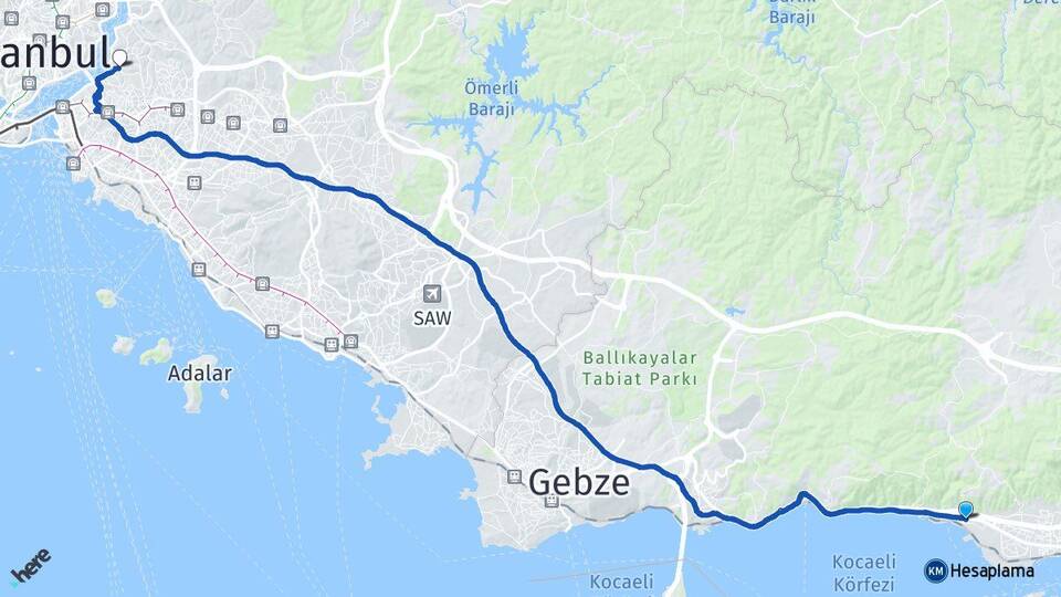 Kocaeli Körfez Çengelköy Üsküdar İstanbul Arası Kaç Km - Yol Haritası
