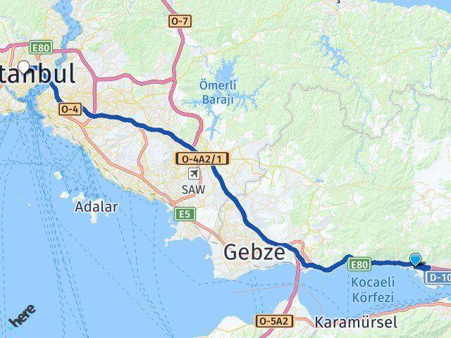 Kocaeli Körfez Cumhuriyet Şişli İstanbul Arası Kaç Km - Yol Haritası