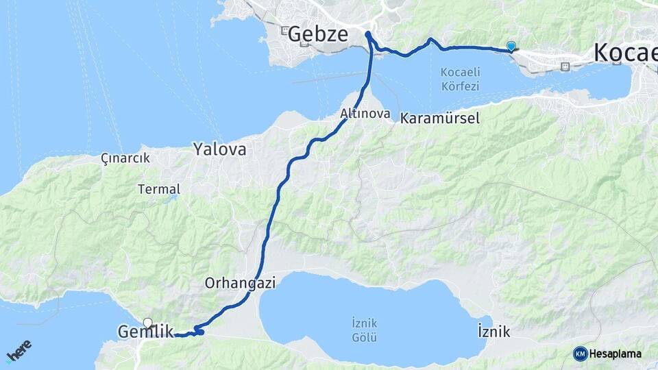 Kocaeli Körfez Gemlik Bursa Arası Kaç Km - Yol Haritası