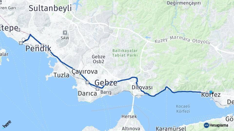 Kocaeli Körfez Kartal İstanbul Arası Kaç Km - Yol Haritası