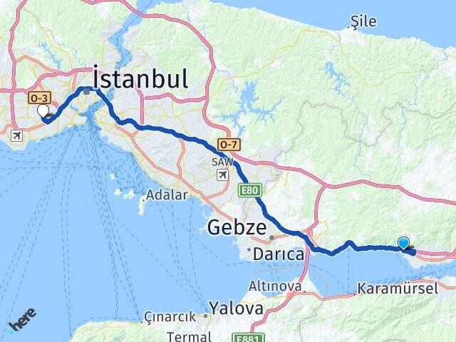 Kocaeli Körfez Merter Güngören İstanbul Arası Kaç Km - Yol Haritası
