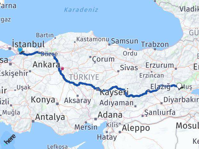 Kocaeli Körfez Muş Arası Kaç Km - Yol Haritası