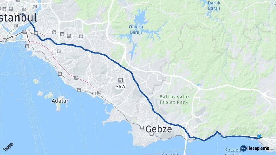 Kocaeli Körfez Şişli İstanbul Arası Kaç Km - Yol Haritası