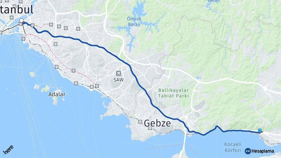 Kocaeli Körfez Üsküdar İstanbul Arası Kaç Km - Yol Haritası