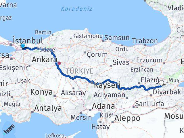 Kocaeli Kulp Diyarbakır Arası Kaç Km - Yol Haritası