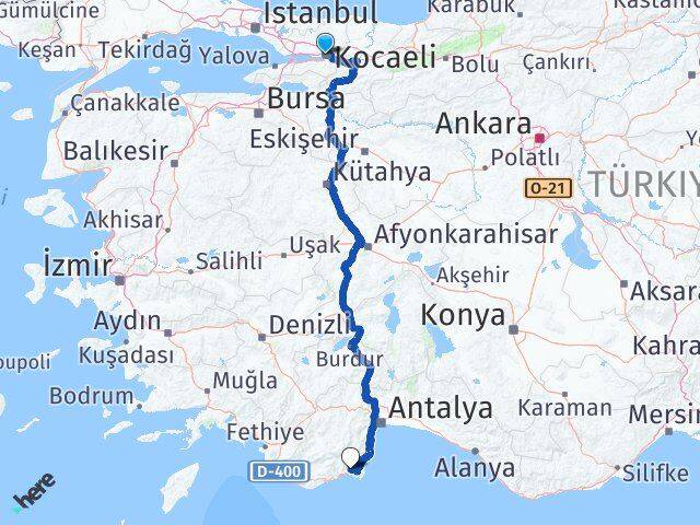 Kocaeli Kumluca Antalya Arası Kaç Km - Yol Haritası