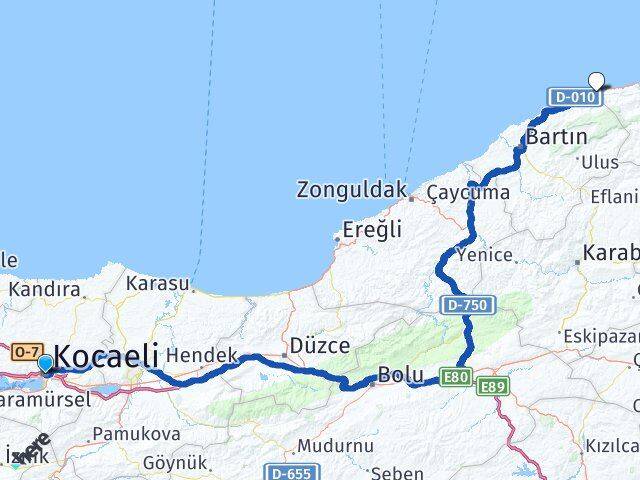Kocaeli Kurucaşile Bartın Arası Kaç Km - Yol Haritası