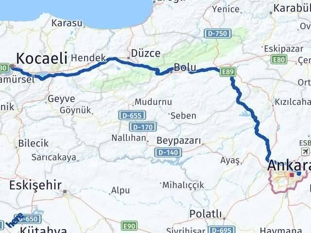 Kocaeli Mamak Ankara Arası Kaç Km - Yol Haritası