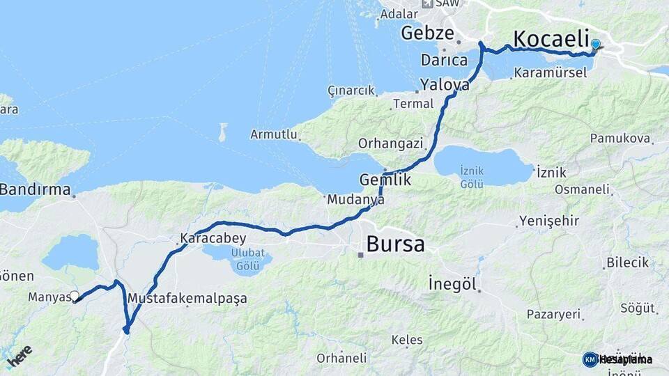 Kocaeli Manyas Balıkesir Arası Kaç Km - Yol Haritası