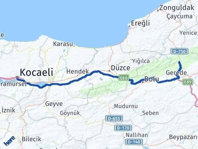 Kocaeli Mengen Bolu Arası Kaç Km - Yol Haritası