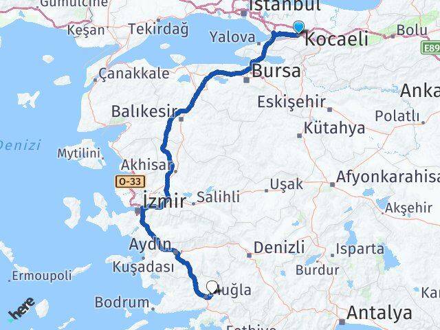 Kocaeli Menteşe Muğla Arası Kaç Km - Yol Haritası