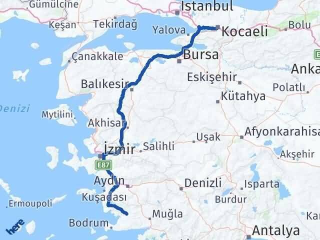 Kocaeli Milas Muğla Arası Kaç Km - Yol Haritası