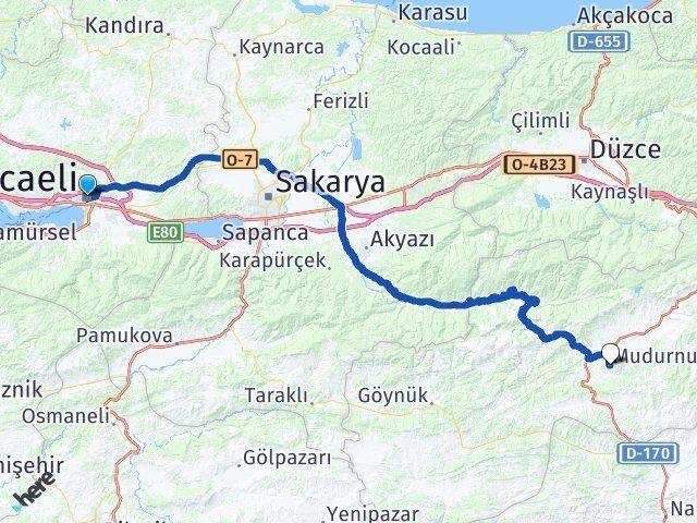 Kocaeli Mudurnu Bolu Arası Kaç Km - Yol Haritası
