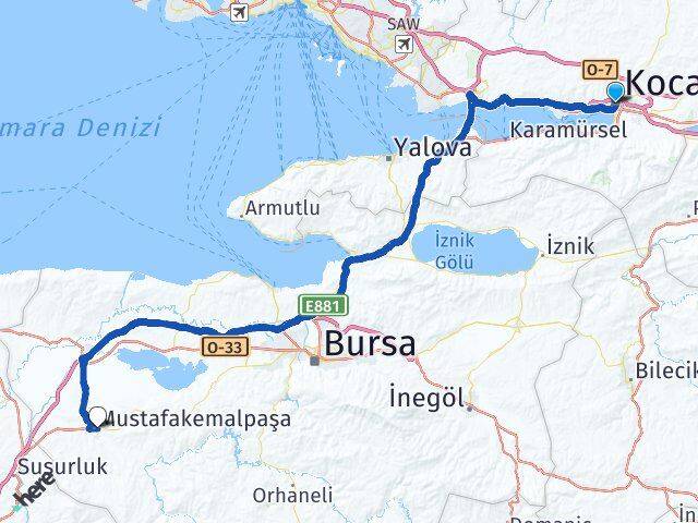 Kocaeli Mustafakemalpaşa Bursa Arası Kaç Km - Yol Haritası