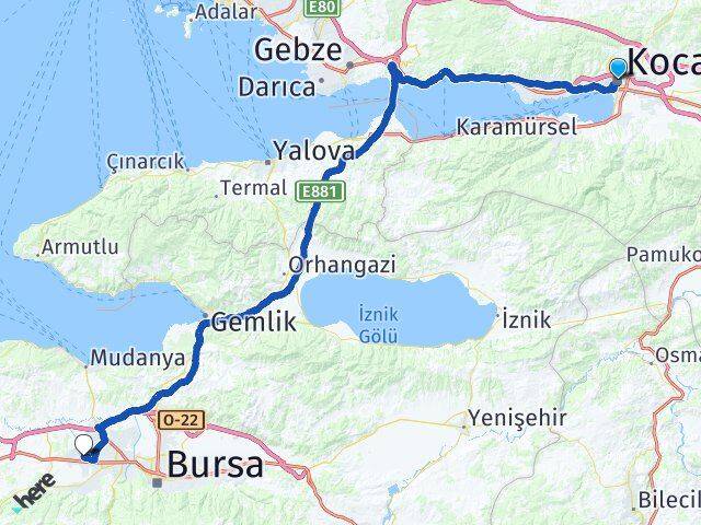 Kocaeli Nilüfer Bursa Arası Kaç Km - Yol Haritası
