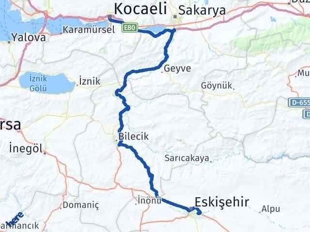 Kocaeli Odunpazarı Eskişehir Arası Kaç Km - Yol Haritası