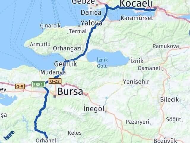 Kocaeli Orhaneli Bursa Arası Kaç Km - Yol Haritası