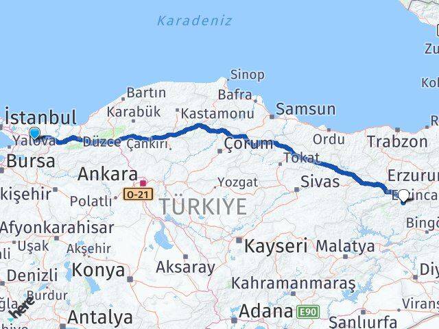Kocaeli Pülümür Tunceli Arası Kaç Km - Yol Haritası