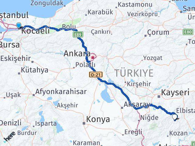 Kocaeli Saimbeyli Adana Arası Kaç Km - Yol Haritası