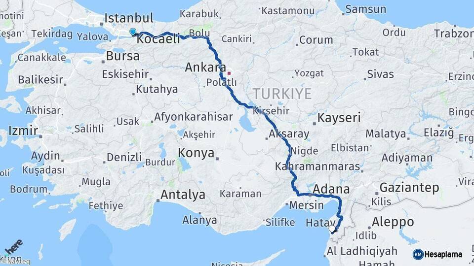 Kocaeli Samandağ Hatay Arası Kaç Km - Yol Haritası