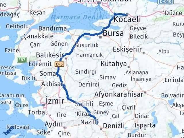 Kocaeli Sarayköy Denizli Arası Kaç Km - Yol Haritası