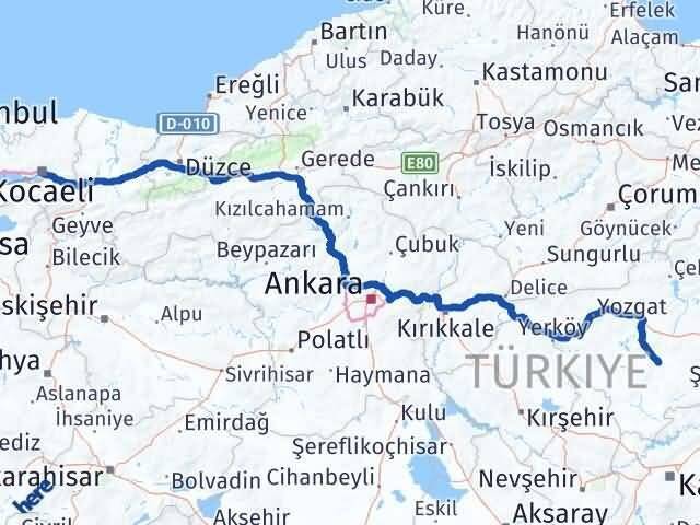 Kocaeli Sarıkaya Yozgat Arası Kaç Km - Yol Haritası