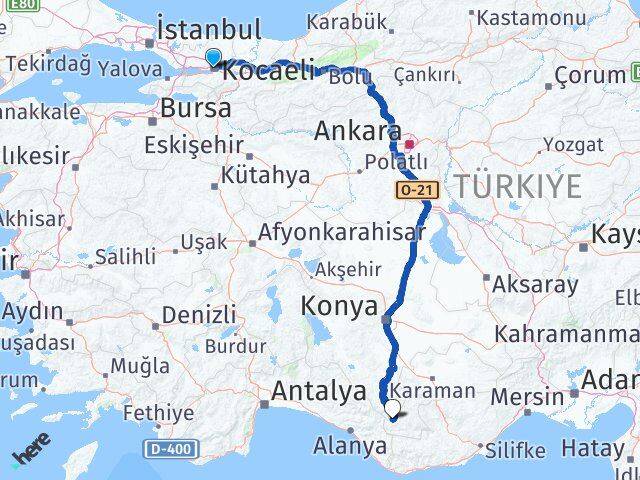 Kocaeli Sarıveliler Karaman Arası Kaç Km - Yol Haritası
