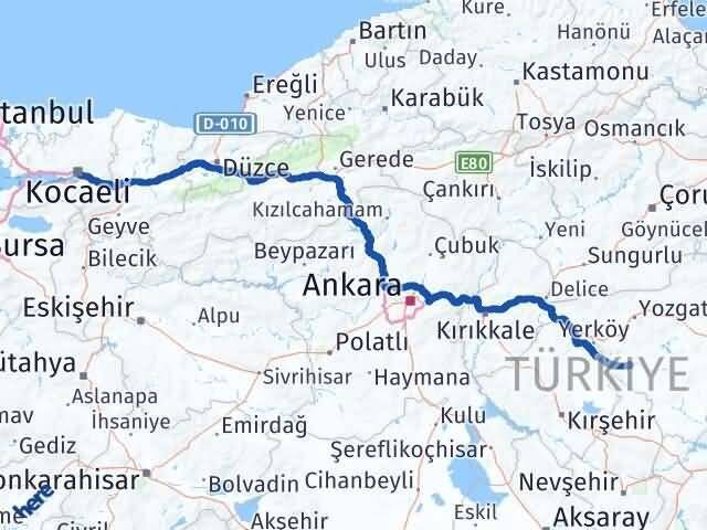 Kocaeli Şefaatli Yozgat Arası Kaç Km - Yol Haritası