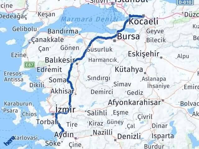 Kocaeli Selçuk İzmir Arası Kaç Km - Yol Haritası