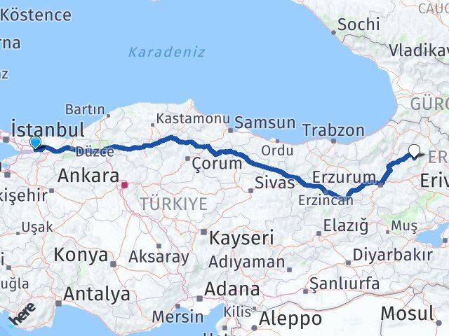 Kocaeli Şenkaya Erzurum Arası Kaç Km - Yol Haritası